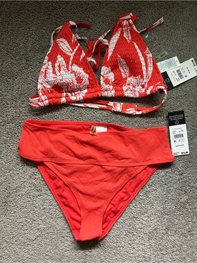 Sandflower NWT Coral Tropical Bikini Set | Triangle Top M & Small Bottoms